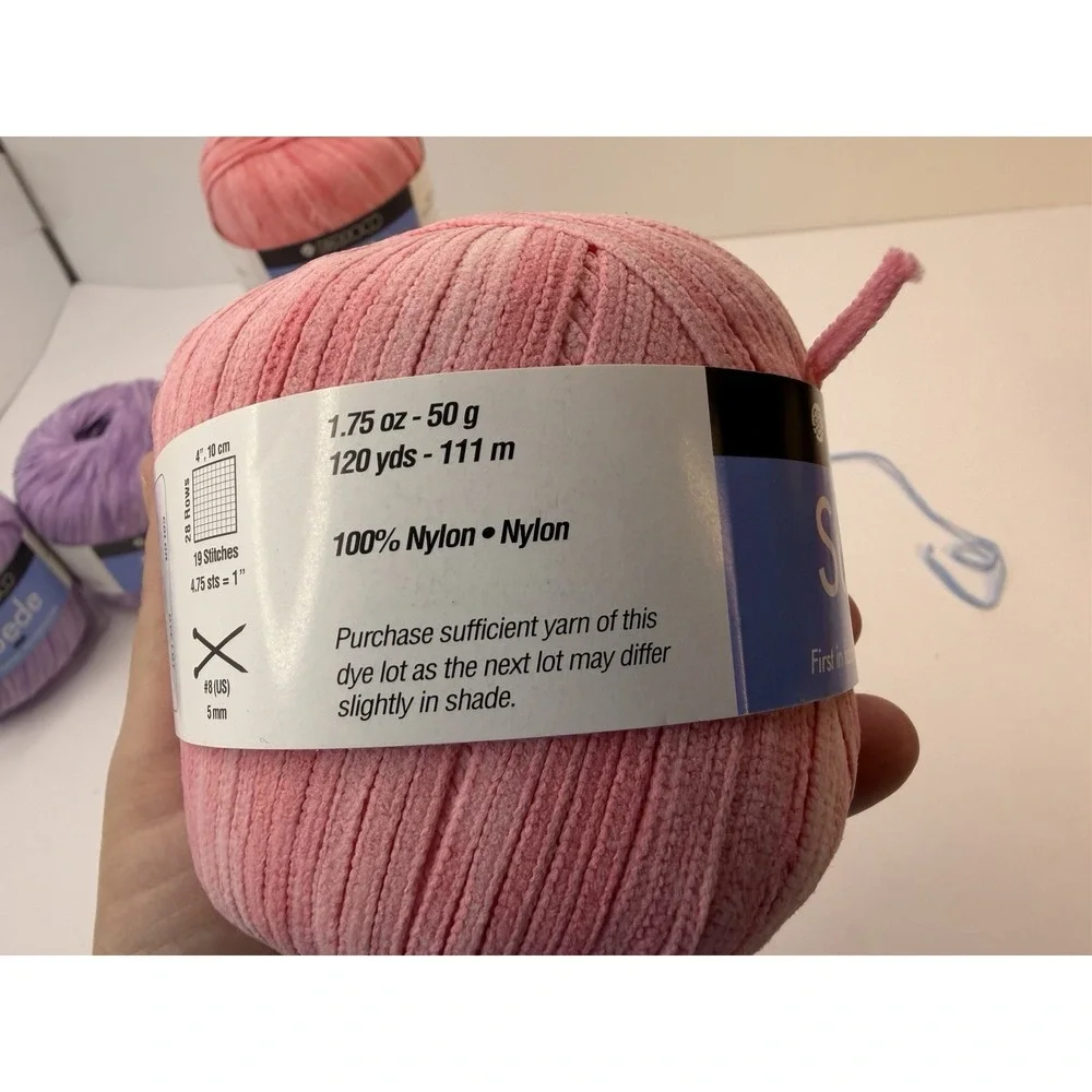 LOT 6 Yarn Balls SUEDE Italy 50 Grams Each Made Italy Nylon Pink Purple Blue